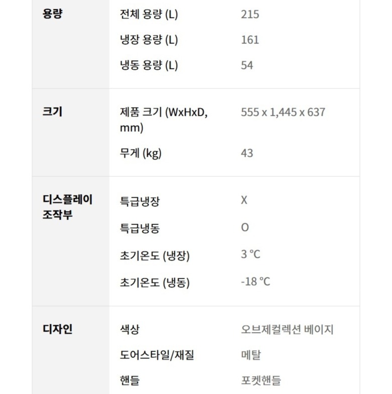 제품 사양 및 색상 안내 이미지