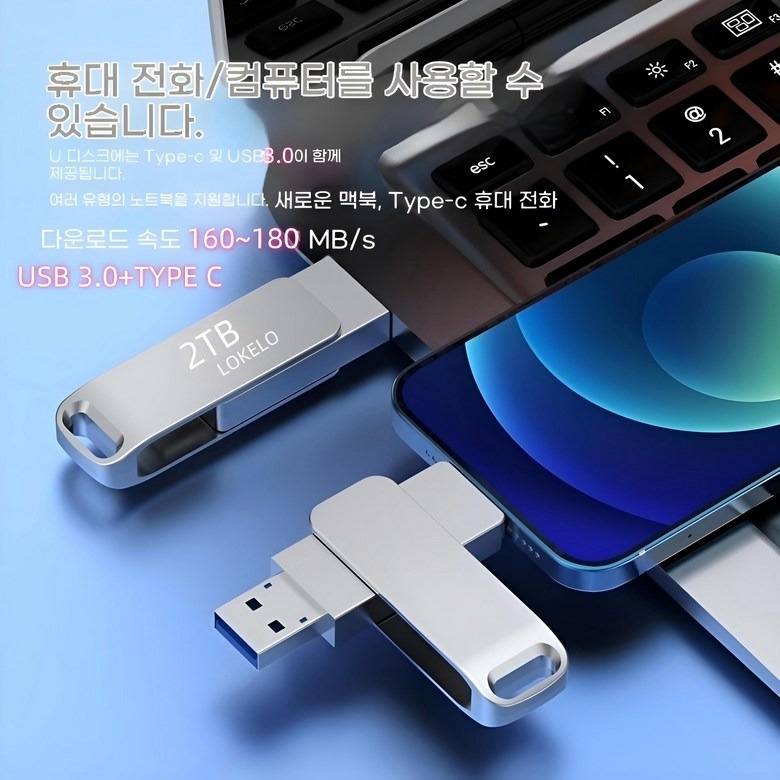 USB 제품 전면과 용량 표기