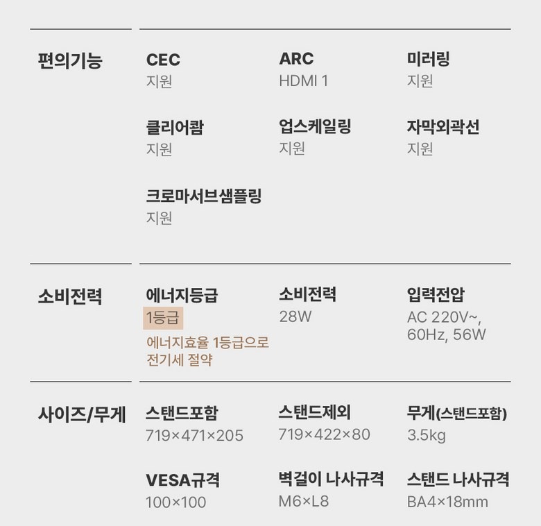 TV와 거치대 세트 및 분리 배송 안내