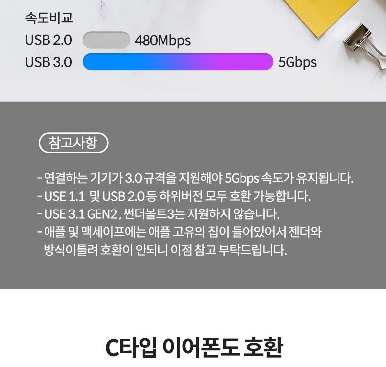USB-A 포트에 C타입 케이블을 연결한 사용 예시