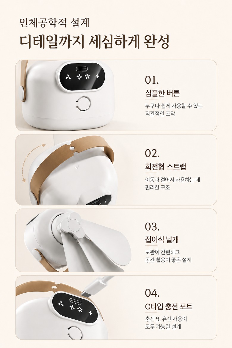 버튼 회전형 스트랩 접이식 날개 C타입 포트 설계 안내